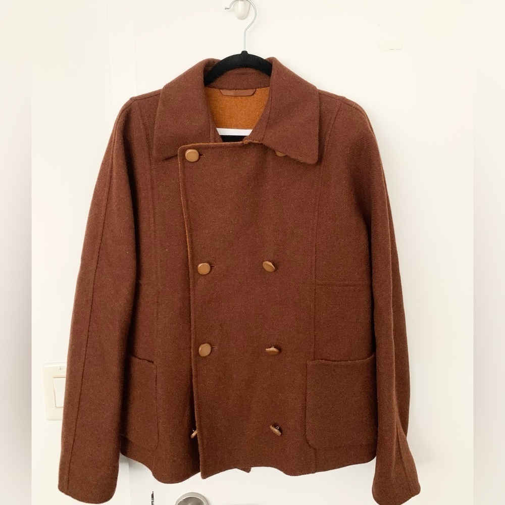 Max Mara women wool alpaca blend coat jacket in rust brown